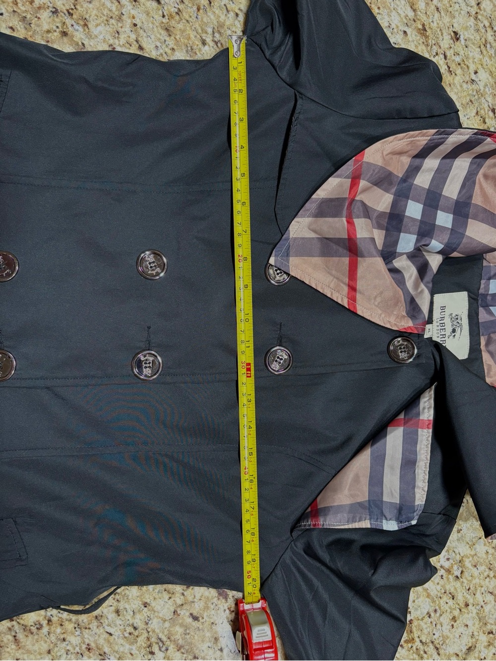 Burberry Black Double-Breasted Trench Coat with Check Collar XL classic plaid. - Picture 10 of 11